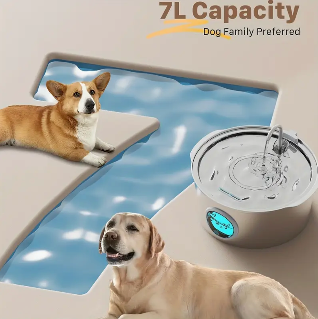 7L Smart Stainless Steel Pet Water Fountain – Automatic USB-Powered Dispenser for Dogs & Cats, Large Capacity & Easy-Clean Design