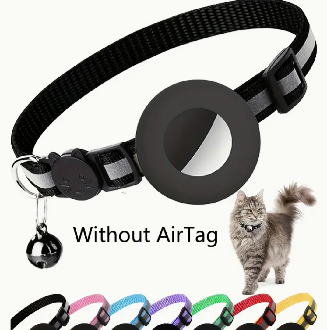 Reflective Cat Collar with AirTag Holder & Bell – Adjustable Safety GPS Collar for Kittens