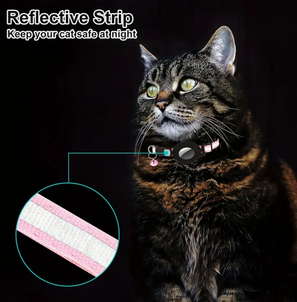 Reflective Cat Collar with AirTag Holder & Bell – Adjustable Safety GPS Collar for Kittens