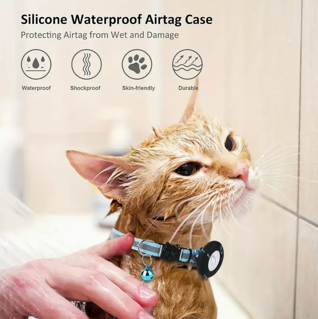 Reflective Cat Collar with AirTag Holder & Bell – Adjustable Safety GPS Collar for Kittens