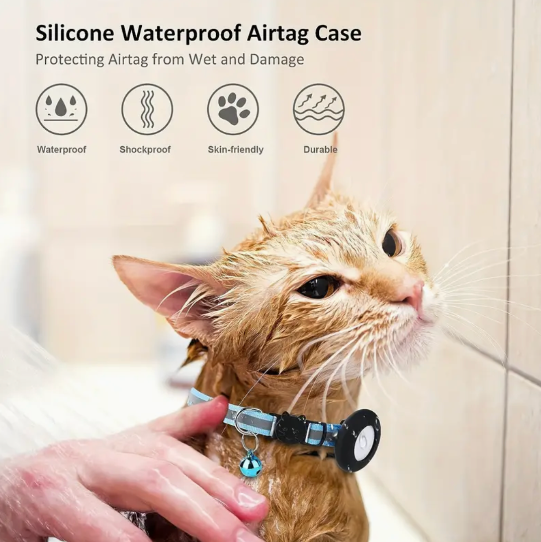 Reflective Cat Collar with AirTag Holder & Bell – Adjustable Safety GPS Collar for Kittens