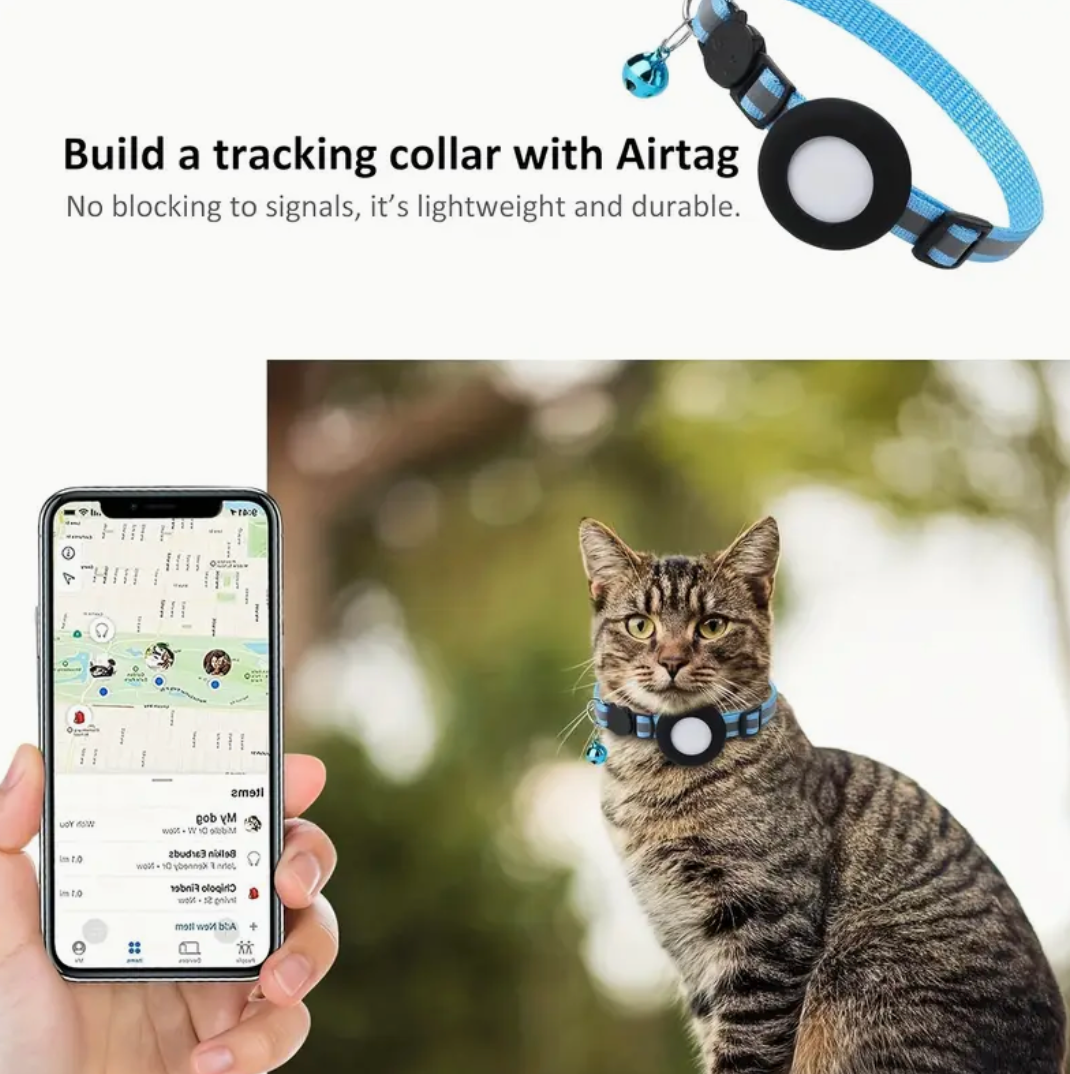 Reflective Cat Collar with AirTag Holder & Bell – Adjustable Safety GPS Collar for Kittens