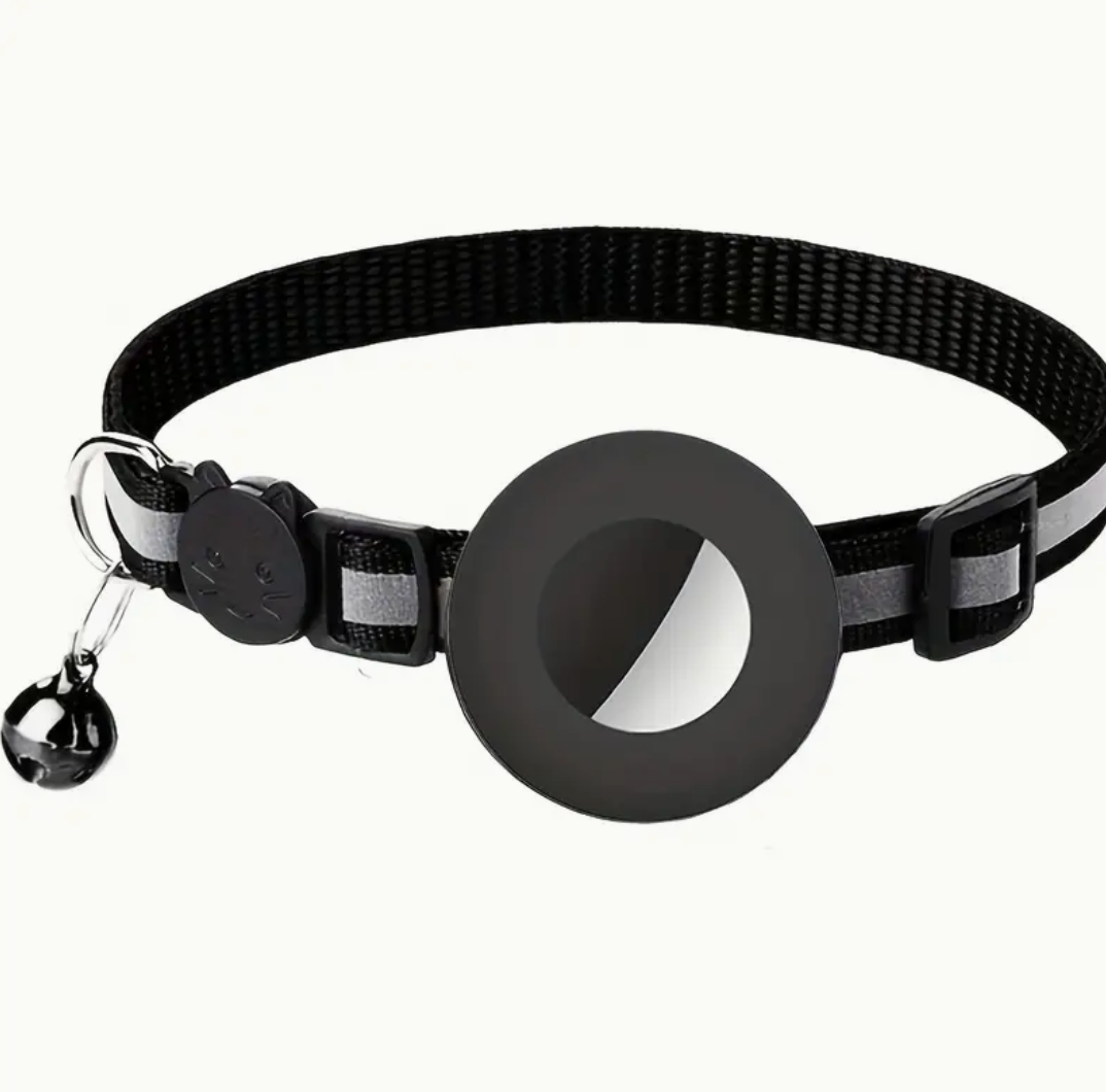 Reflective Cat Collar with AirTag Holder & Bell – Adjustable Safety GPS Collar for Kittens
