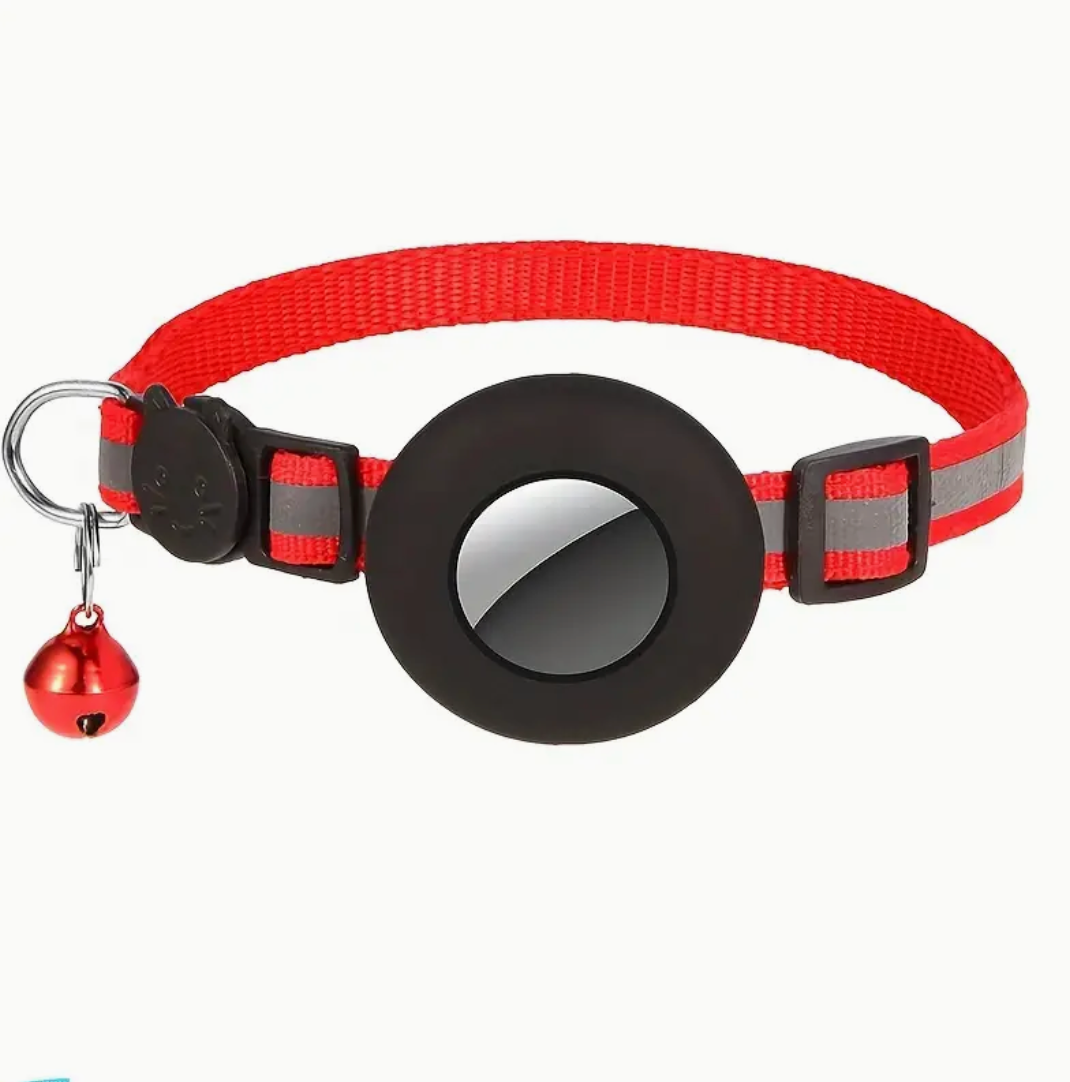 Reflective Cat Collar with AirTag Holder & Bell – Adjustable Safety GPS Collar for Kittens