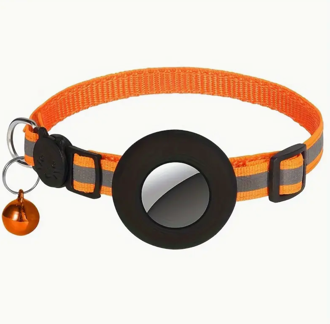 Reflective Cat Collar with AirTag Holder & Bell – Adjustable Safety GPS Collar for Kittens