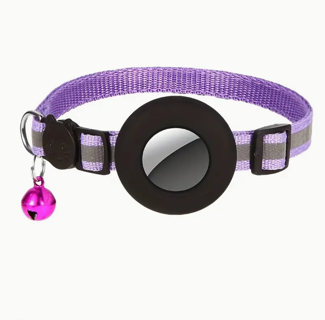 Reflective Cat Collar with AirTag Holder & Bell – Adjustable Safety GPS Collar for Kittens