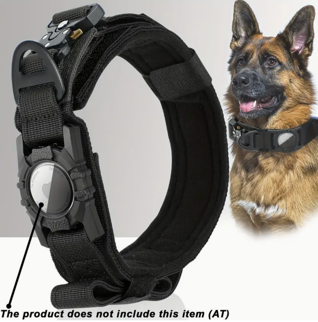 Tactical Nylon Dog Collar with GPS Holder – Adjustable Military-Grade Training Collar for All Breeds, Heavy-Duty & Secure Fit