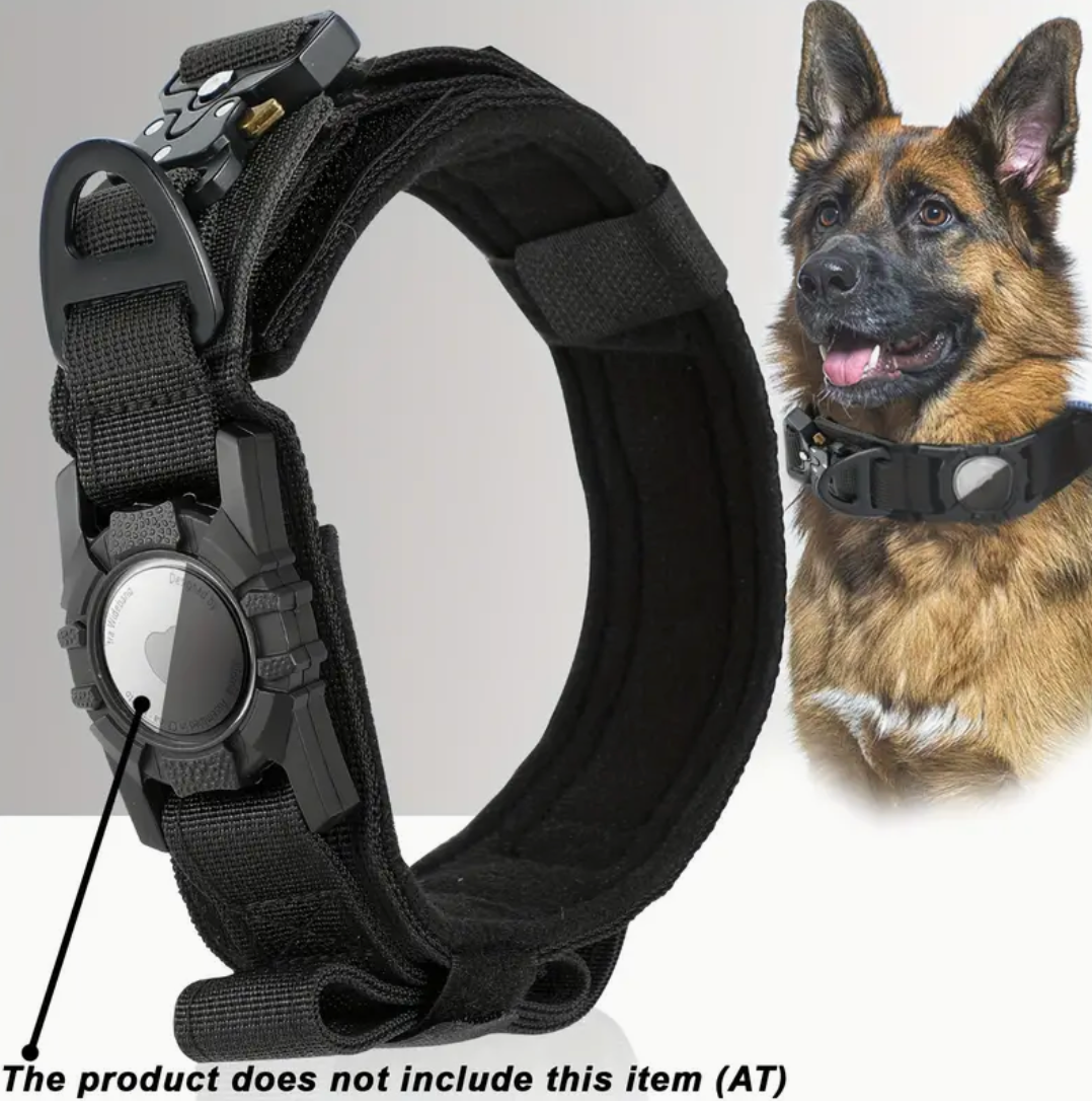 Tactical Nylon Dog Collar with GPS Holder – Adjustable Military-Grade Training Collar for All Breeds, Heavy-Duty & Secure Fit
