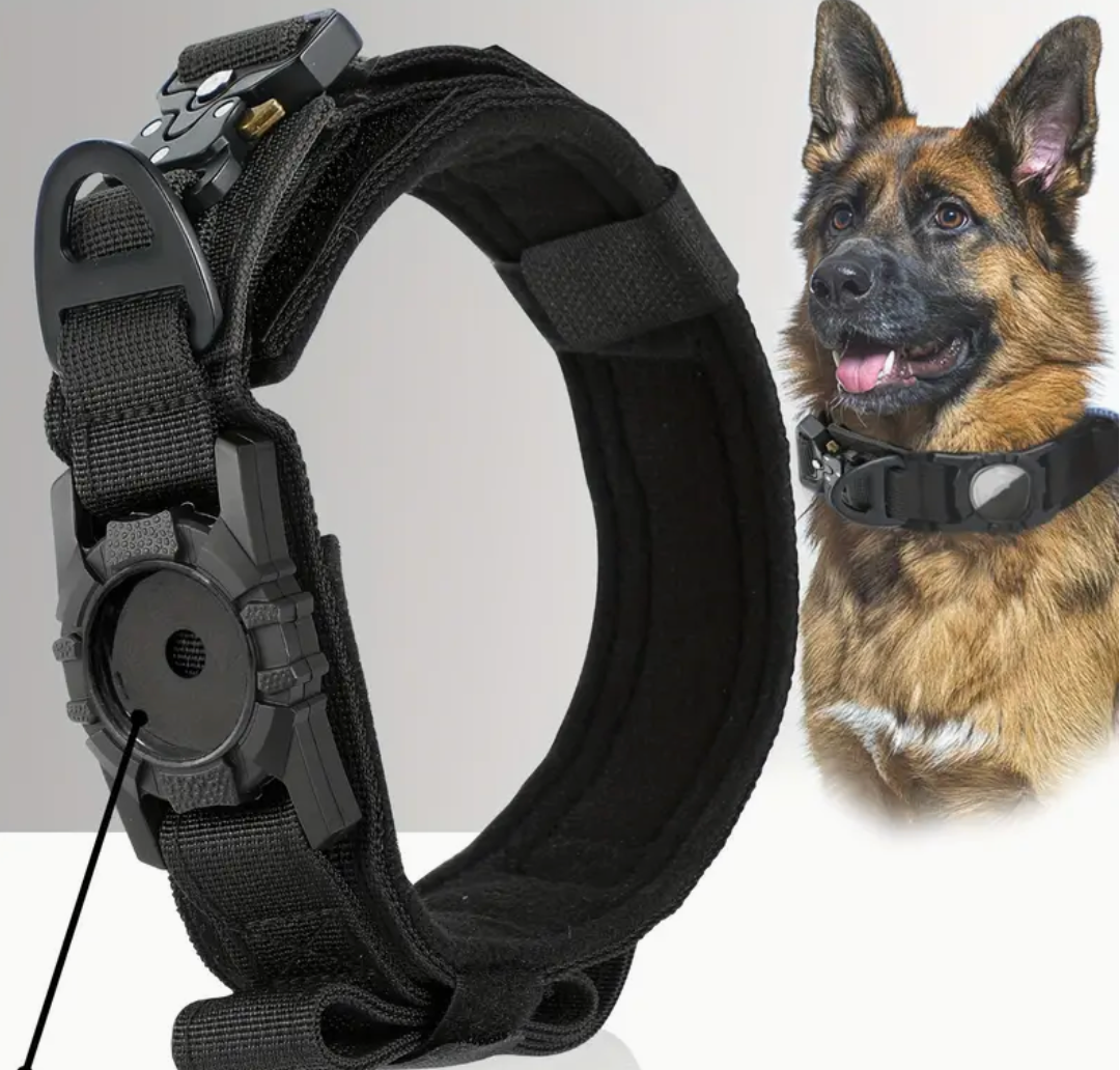 Tactical Nylon Dog Collar with GPS Holder – Adjustable Military-Grade Training Collar for All Breeds, Heavy-Duty & Secure Fit