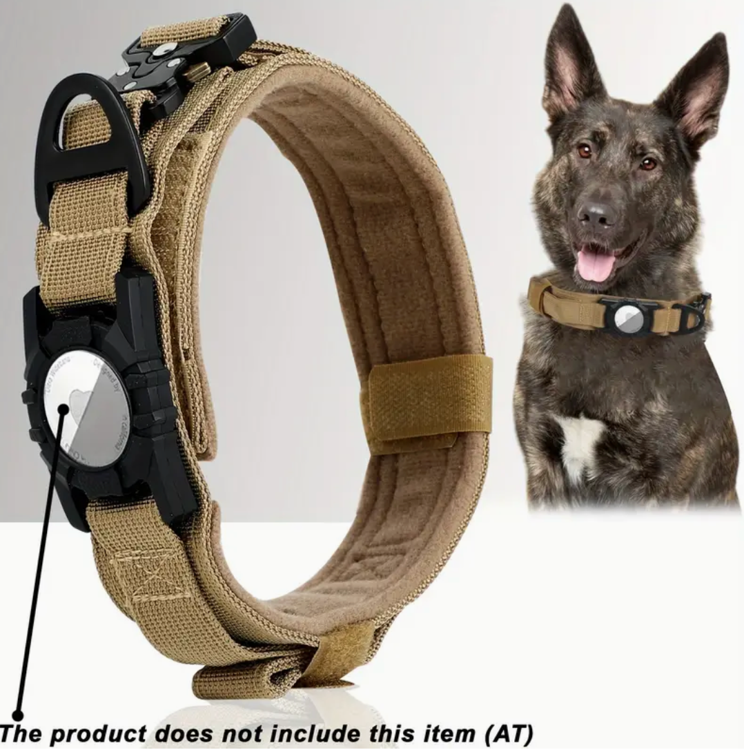 Tactical Nylon Dog Collar with GPS Holder – Adjustable Military-Grade Training Collar for All Breeds, Heavy-Duty & Secure Fit