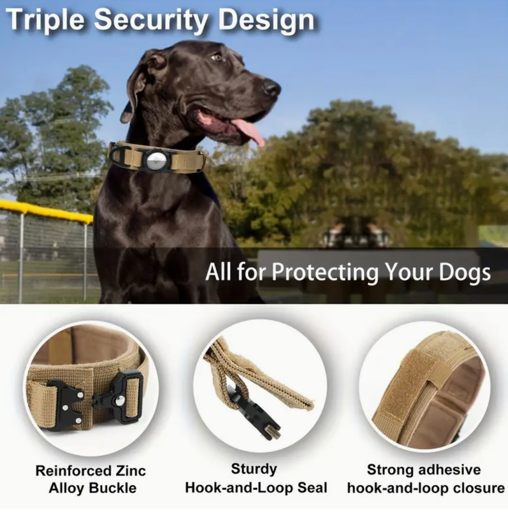 Tactical Nylon Dog Collar with GPS Holder – Adjustable Military-Grade Training Collar for All Breeds, Heavy-Duty & Secure Fit