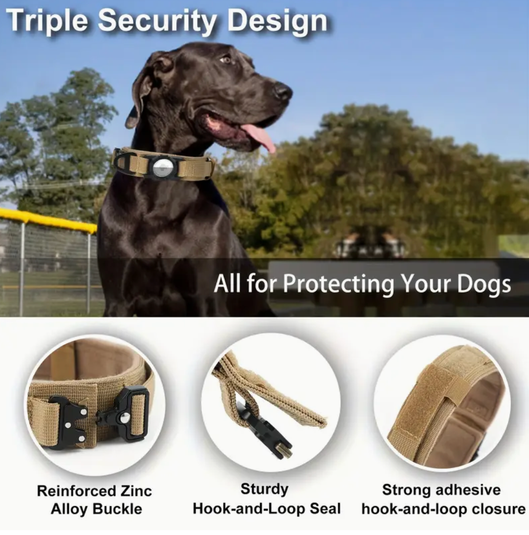 Tactical Nylon Dog Collar with GPS Holder – Adjustable Military-Grade Training Collar for All Breeds, Heavy-Duty & Secure Fit