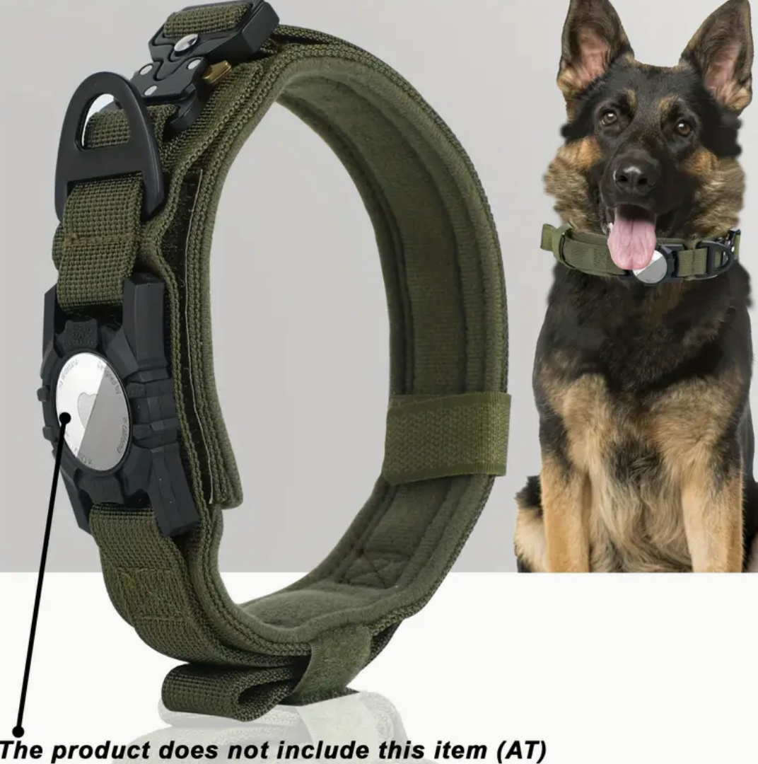 Tactical Nylon Dog Collar with GPS Holder – Adjustable Military-Grade Training Collar for All Breeds, Heavy-Duty & Secure Fit