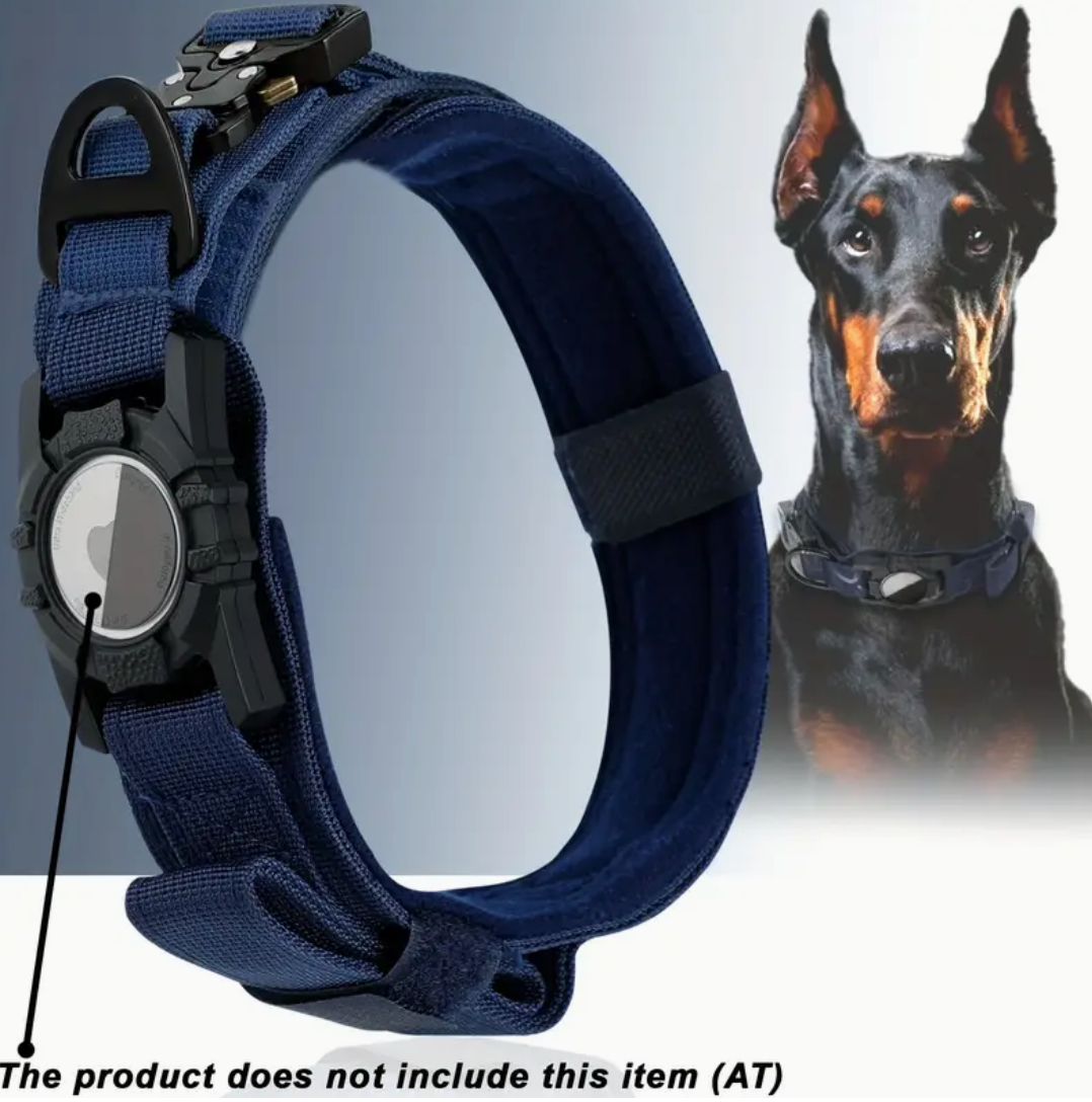 Tactical Nylon Dog Collar with GPS Holder – Adjustable Military-Grade Training Collar for All Breeds, Heavy-Duty & Secure Fit