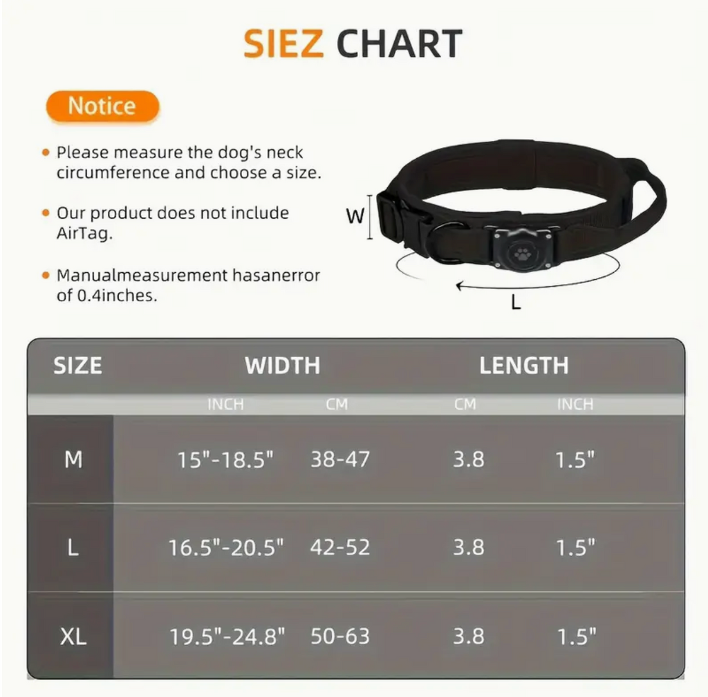Durable Tactical Dog Collar with Integrated AirTag Holder – Heavy-Duty, Padded, Adjustable Collar for Medium to Large Dogs