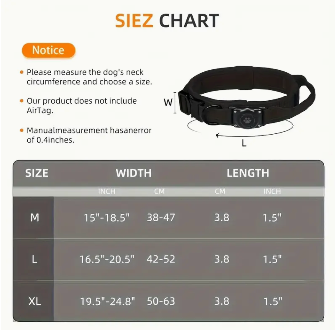 Durable Tactical Dog Collar with Integrated AirTag Holder – Heavy-Duty, Padded, Adjustable Collar for Medium to Large Dogs