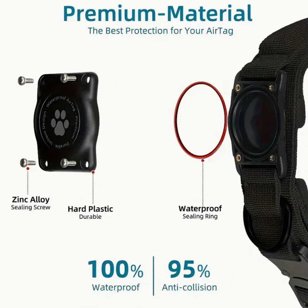 Durable Tactical Dog Collar with Integrated AirTag Holder – Heavy-Duty, Padded, Adjustable Collar for Medium to Large Dogs