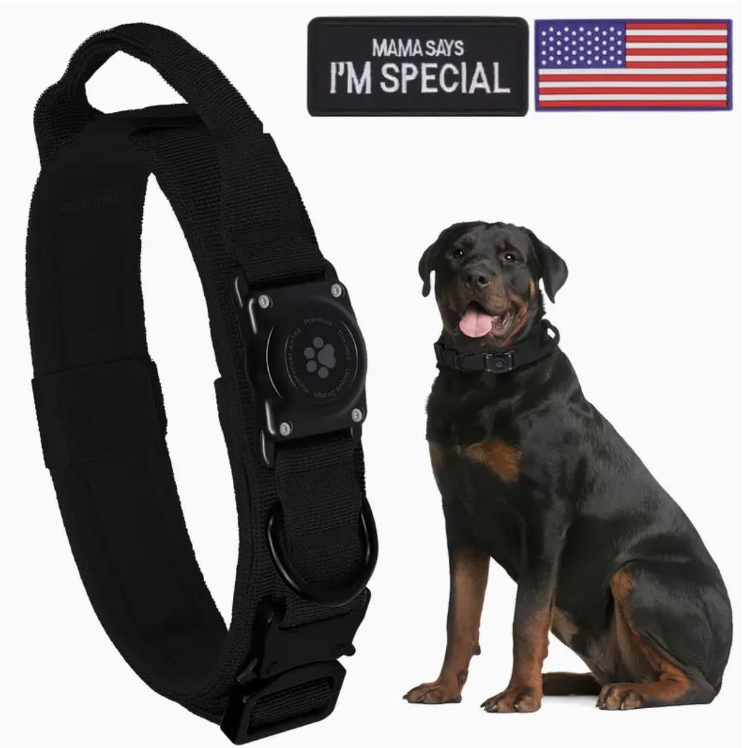 Durable Tactical Dog Collar with Integrated AirTag Holder – Heavy-Duty, Padded, Adjustable Collar for Medium to Large Dogs