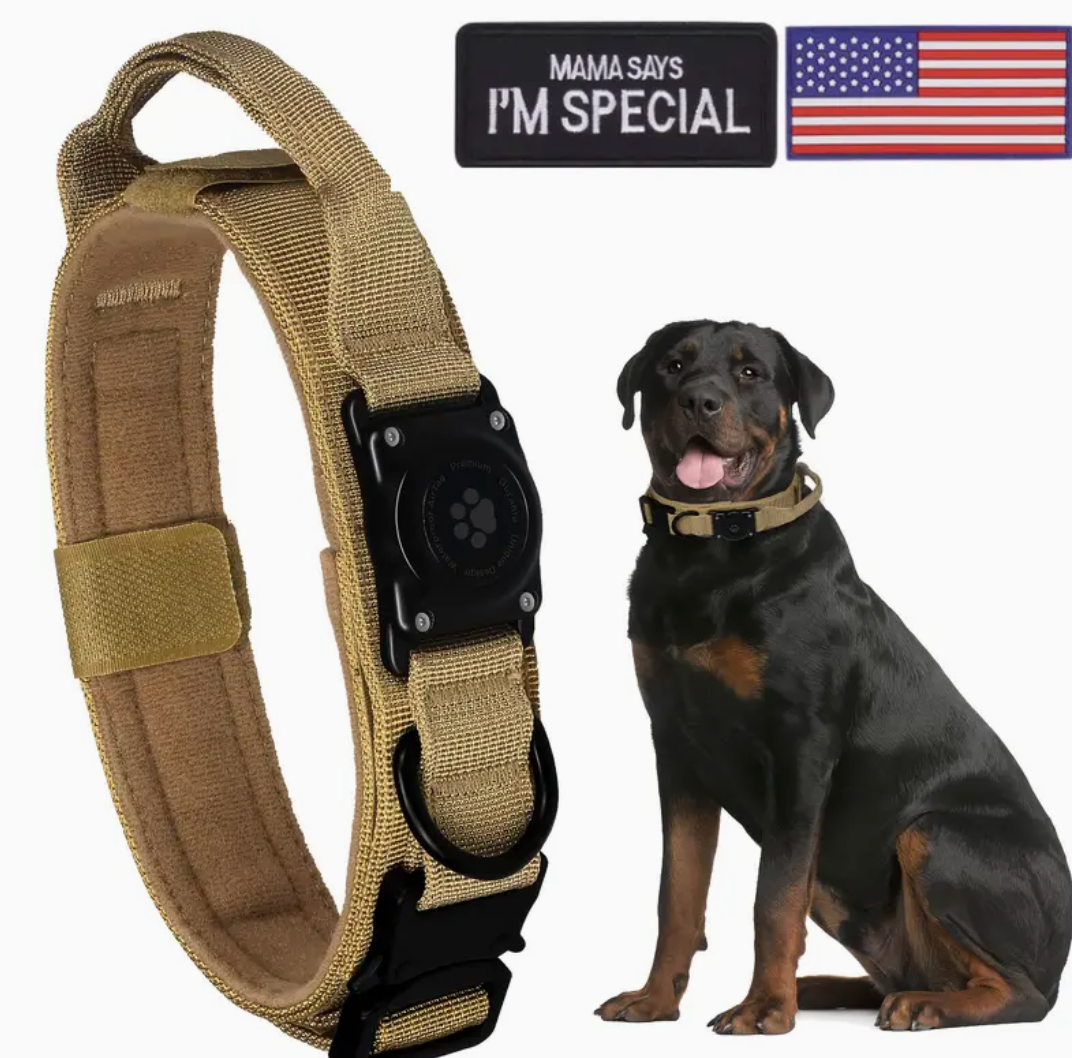 Durable Tactical Dog Collar with Integrated AirTag Holder – Heavy-Duty, Padded, Adjustable Collar for Medium to Large Dogs