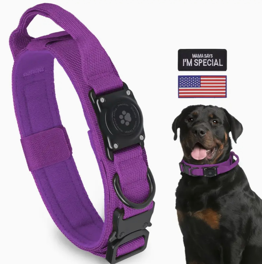 Durable Tactical Dog Collar with Integrated AirTag Holder – Heavy-Duty, Padded, Adjustable Collar for Medium to Large Dogs