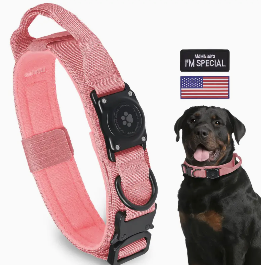 Durable Tactical Dog Collar with Integrated AirTag Holder – Heavy-Duty, Padded, Adjustable Collar for Medium to Large Dogs