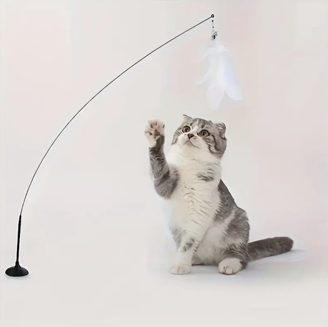 Interactive Cat Feather Toy with Suction Cup Base – Durable Stick, Realistic Feather Design, No Battery Needed