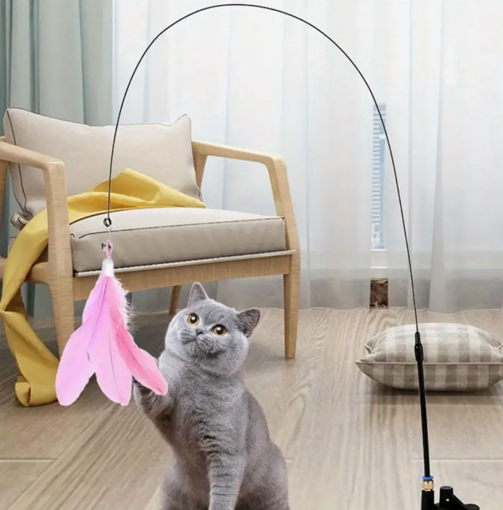 Interactive Cat Feather Toy with Suction Cup Base – Durable Stick, Realistic Feather Design, No Battery Needed