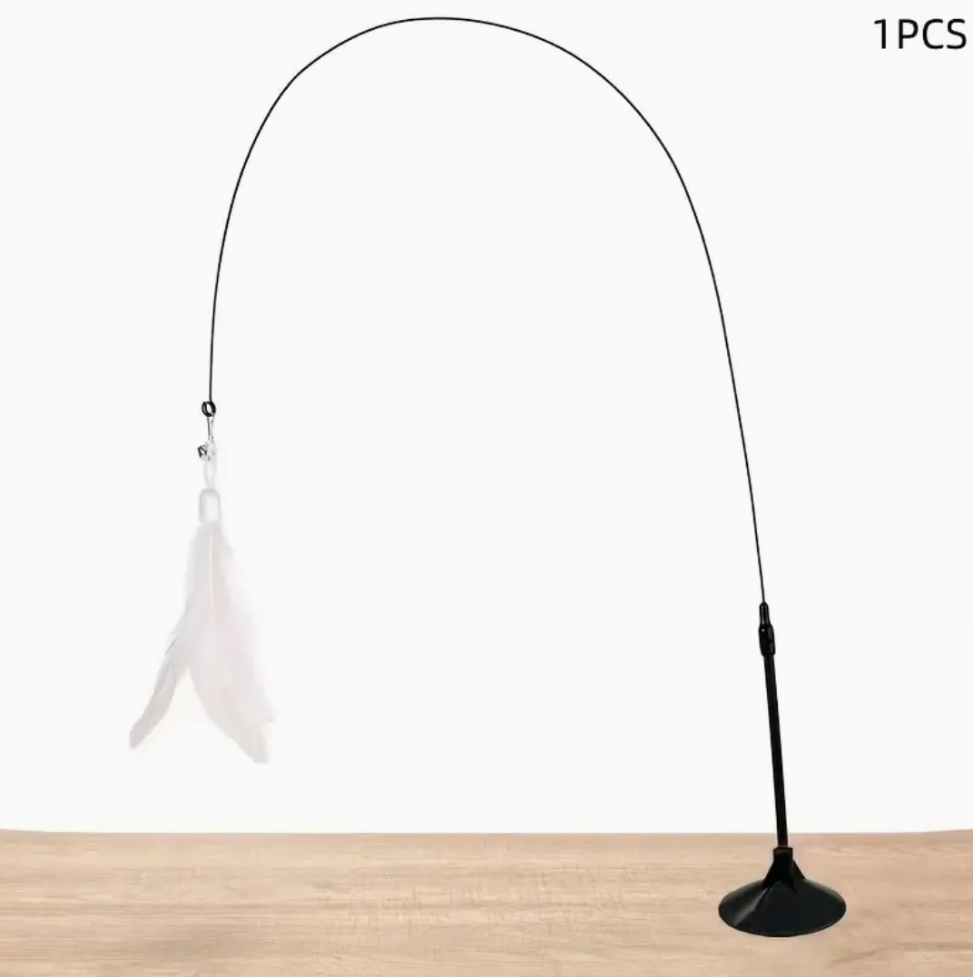 Interactive Cat Feather Toy with Suction Cup Base – Durable Stick, Realistic Feather Design, No Battery Needed