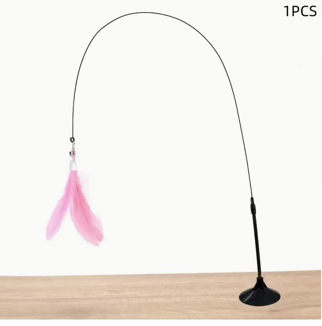 Interactive Cat Feather Toy with Suction Cup Base – Durable Stick, Realistic Feather Design, No Battery Needed