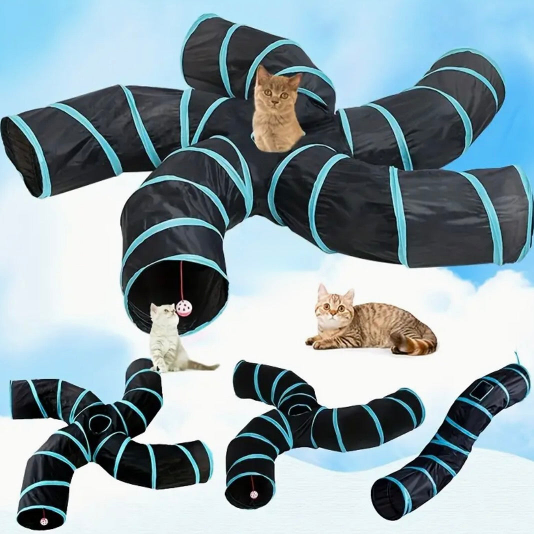 Large Collapsible Cat Tunnel with Play Ball & Peek Holes – Multi-Level Interactive Tube for Cats, Kittens & Small Dogs