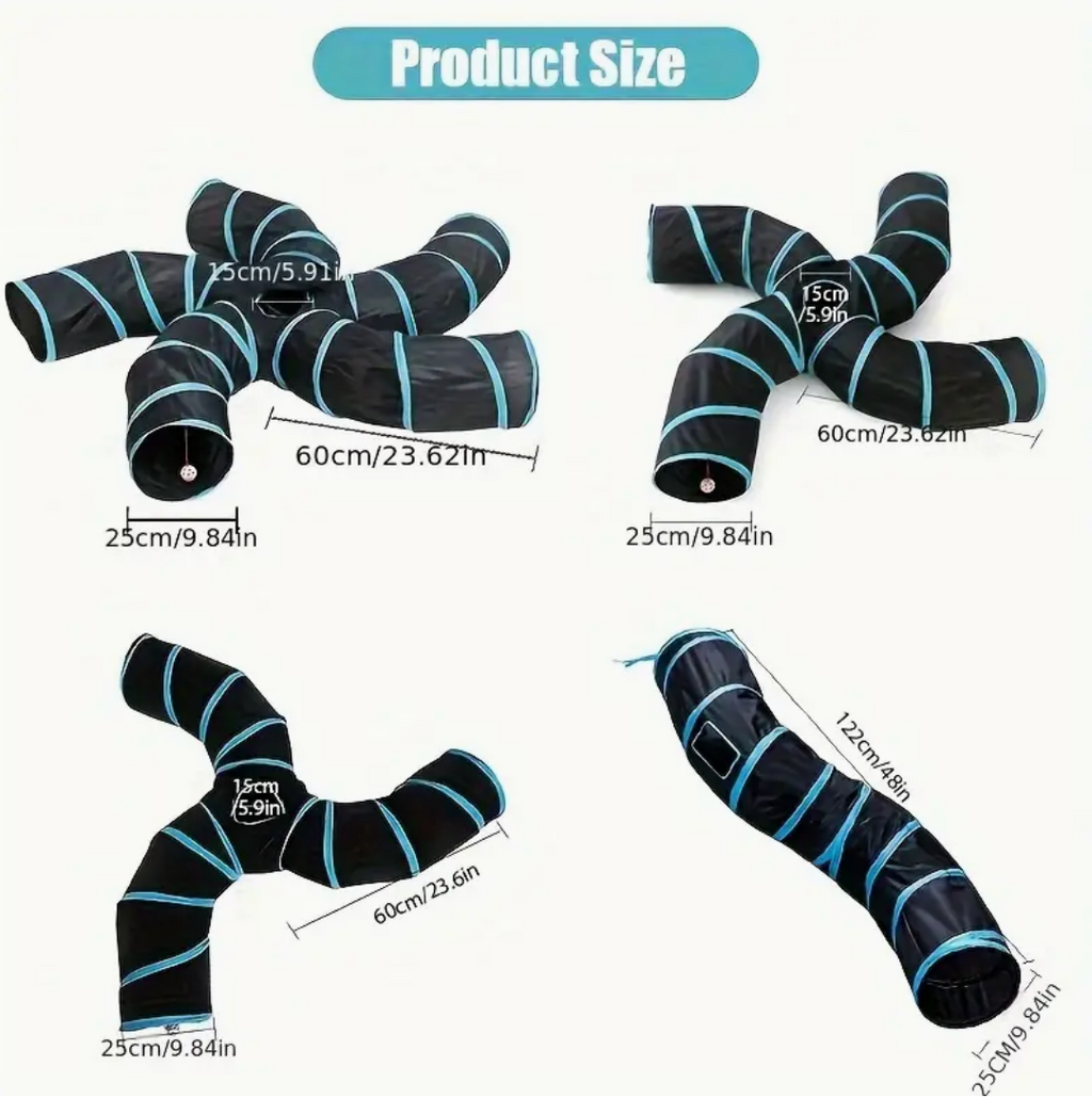 Large Collapsible Cat Tunnel with Play Ball & Peek Holes – Multi-Level Interactive Tube for Cats, Kittens & Small Dogs