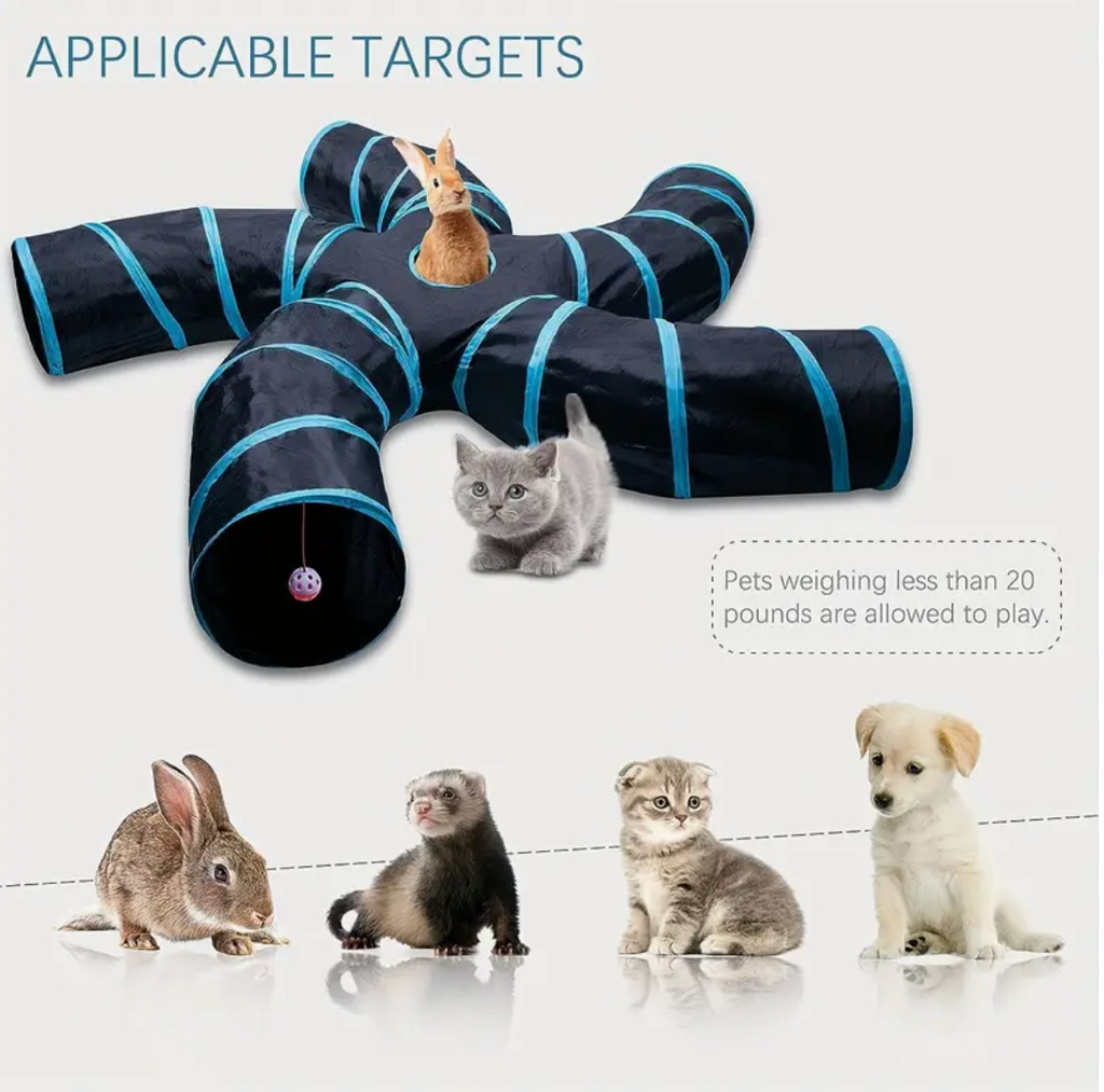 Large Collapsible Cat Tunnel with Play Ball & Peek Holes – Multi-Level Interactive Tube for Cats, Kittens & Small Dogs