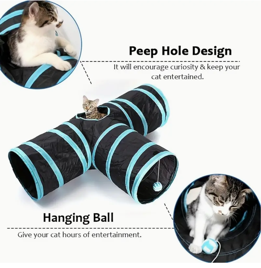Large Collapsible Cat Tunnel with Play Ball & Peek Holes – Multi-Level Interactive Tube for Cats, Kittens & Small Dogs