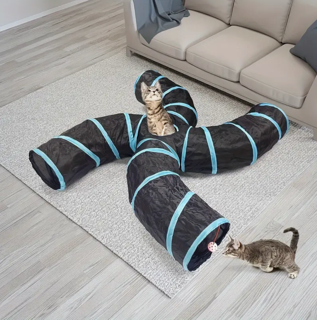 Large Collapsible Cat Tunnel with Play Ball & Peek Holes – Multi-Level Interactive Tube for Cats, Kittens & Small Dogs