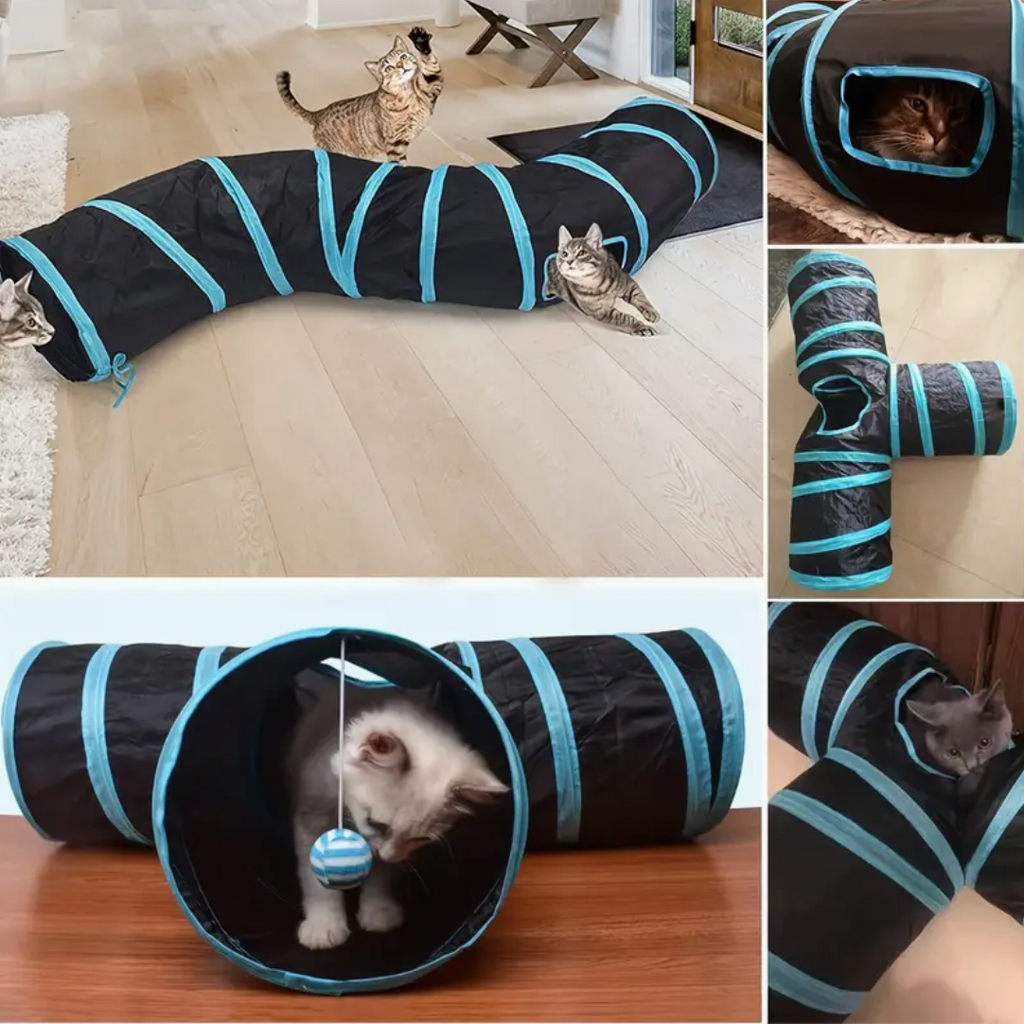 Large Collapsible Cat Tunnel with Play Ball & Peek Holes – Multi-Level Interactive Tube for Cats, Kittens & Small Dogs