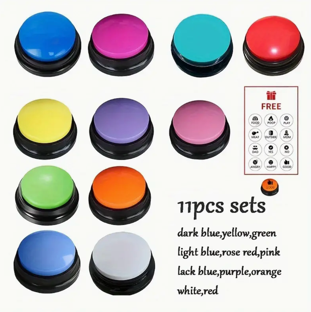 Voice Recording Button Pet Toys – 4/8/11pcs Recordable Talking Buttons for Dog & Cat Communication Training