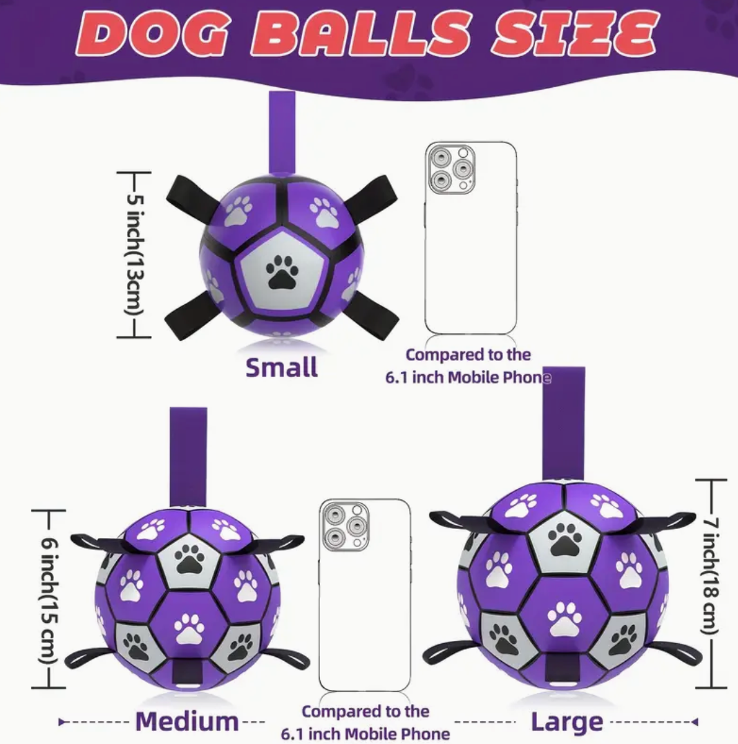 S,M,L Durable Rubber Dog Soccer Ball with Straps – Interactive Chew-Resistant Toy for Indoor & Outdoor Play