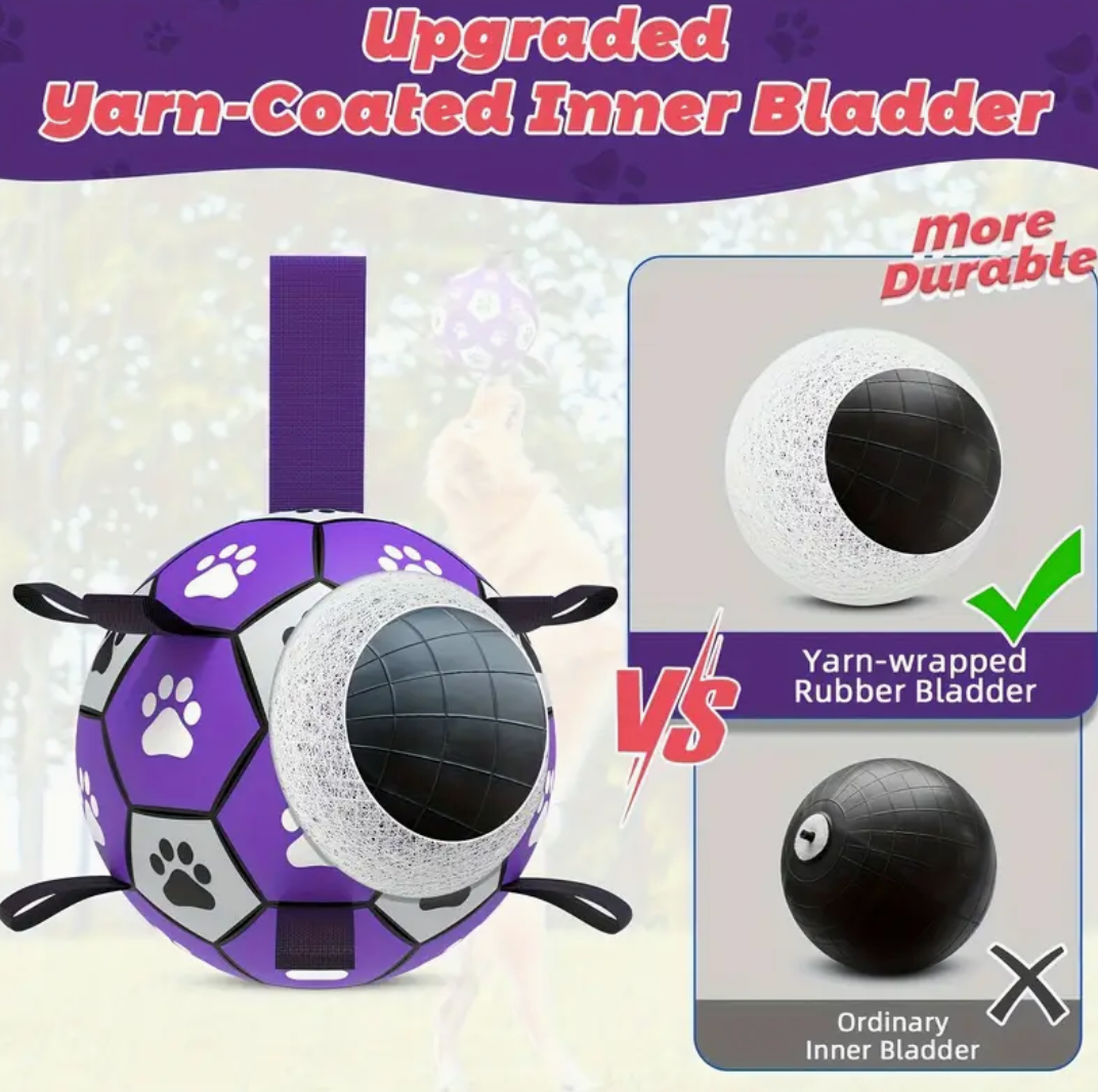 S,M,L Durable Rubber Dog Soccer Ball with Straps – Interactive Chew-Resistant Toy for Indoor & Outdoor Play
