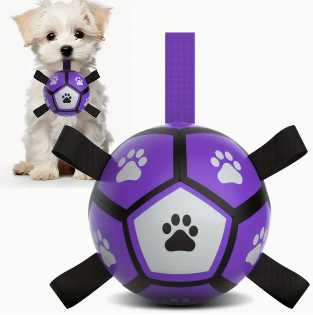S,M,L Durable Rubber Dog Soccer Ball with Straps – Interactive Chew-Resistant Toy for Indoor & Outdoor Play
