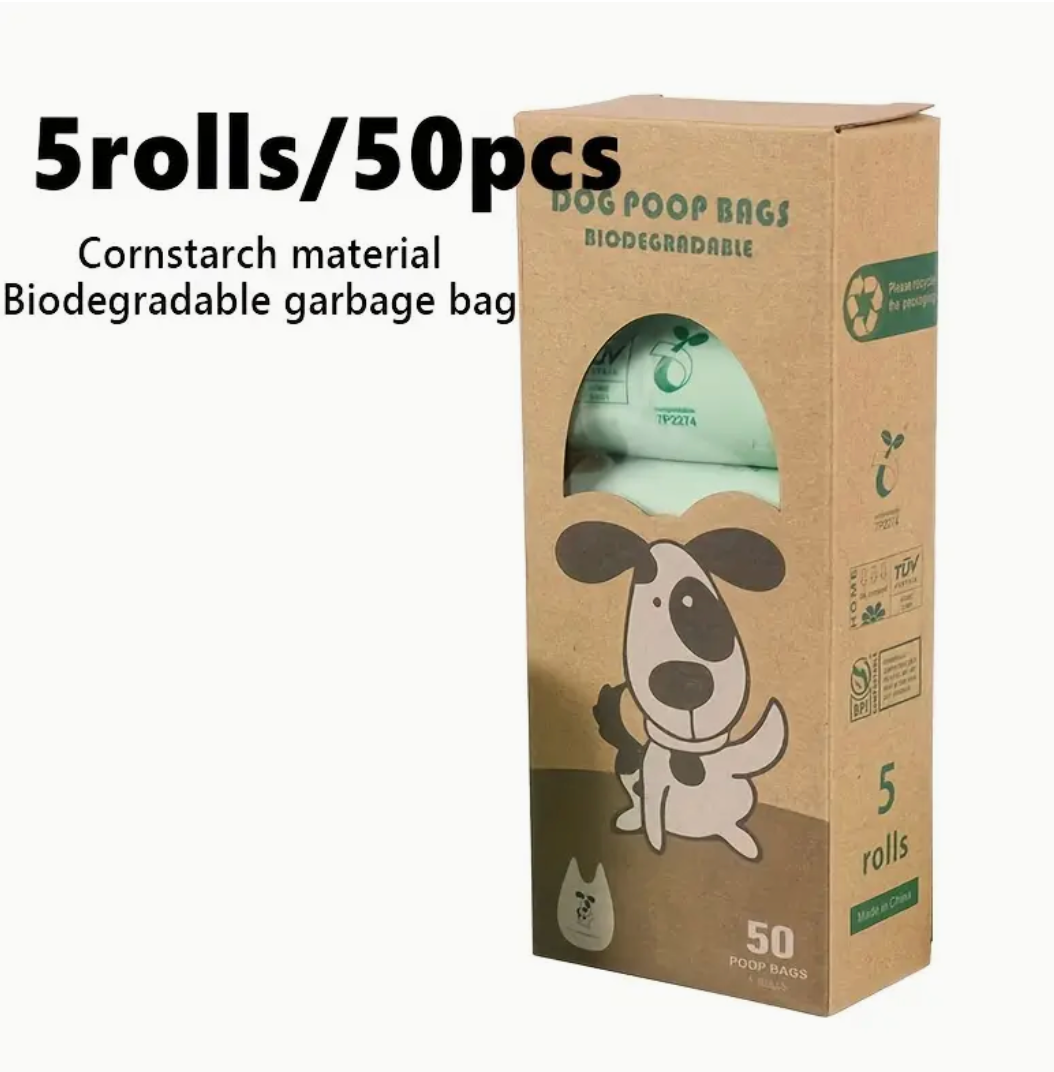 50pcs Portable Corn Starch Pet Waste Bags – 5 Rolls Eco-Friendly Roll-Up Vest Bags