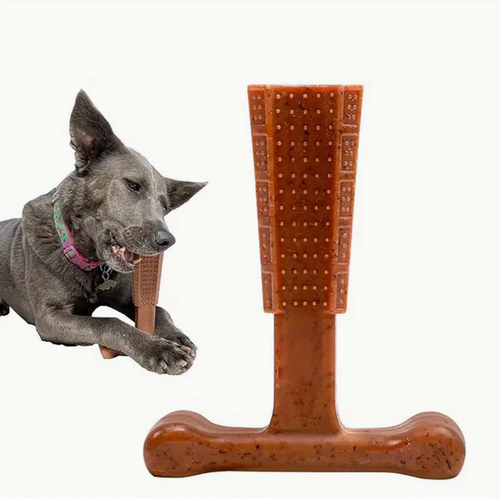 Durable Recycled Pine Wood & PP Dog Chew Toy – T-Shape Dental Toy with Chicken Flavor for Medium Dogs