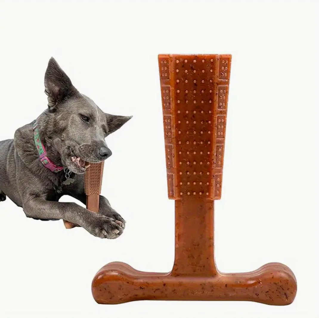 Durable Recycled Pine Wood & PP Dog Chew Toy – T-Shape Dental Toy with Chicken Flavor for Medium Dogs