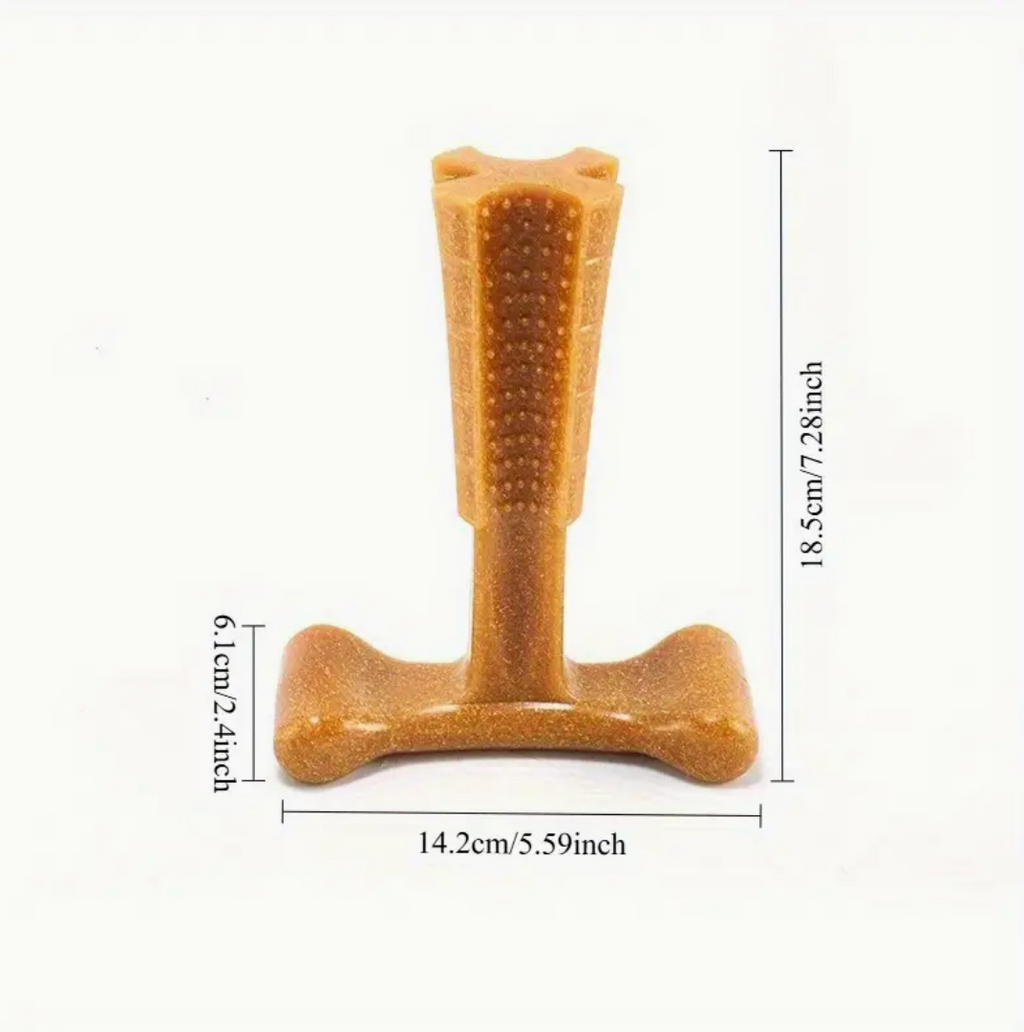 Durable Recycled Pine Wood & PP Dog Chew Toy – T-Shape Dental Toy with Chicken Flavor for Medium Dogs