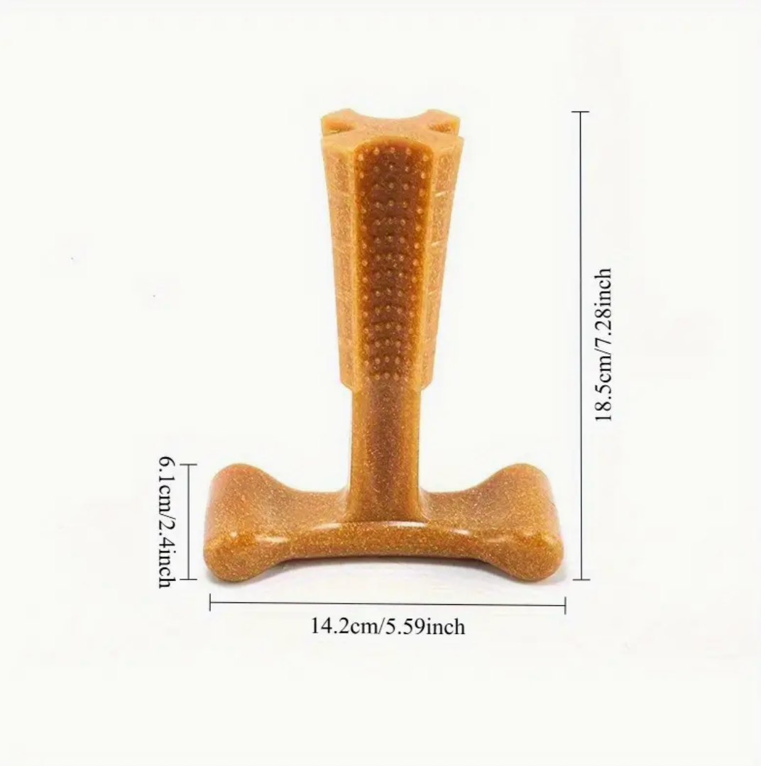 Durable Recycled Pine Wood & PP Dog Chew Toy – T-Shape Dental Toy with Chicken Flavor for Medium Dogs