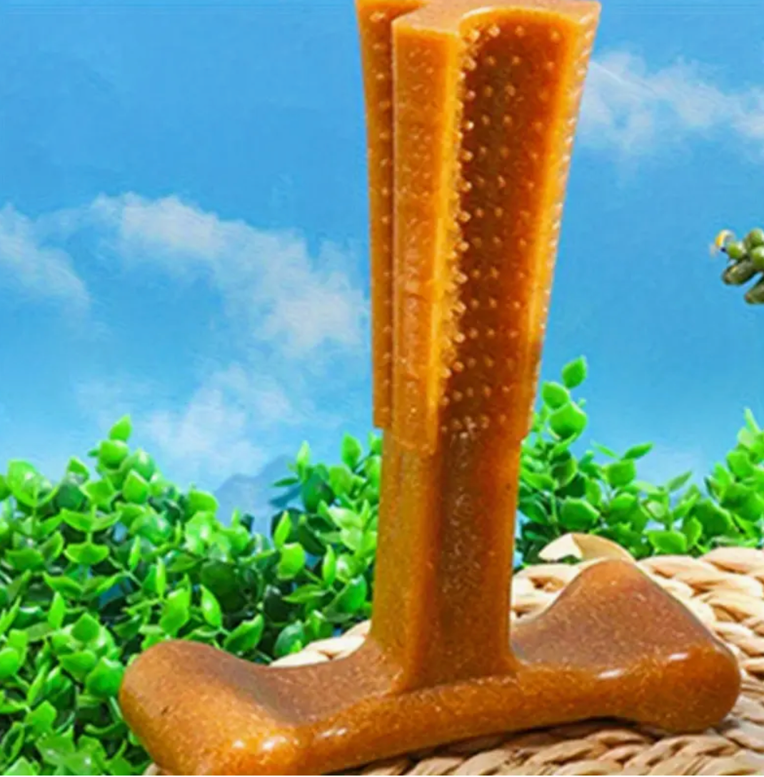 Durable Recycled Pine Wood & PP Dog Chew Toy – T-Shape Dental Toy with Chicken Flavor for Medium Dogs