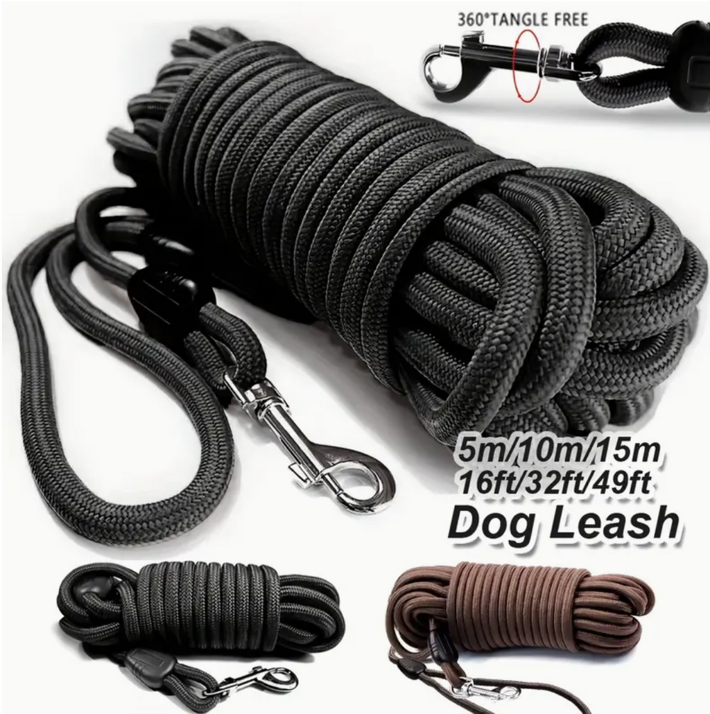 360° Tangle-Free Dog Leash – Long Nylon Rope with Metal Clasp & Ergonomic Handle for All Dog Sizes