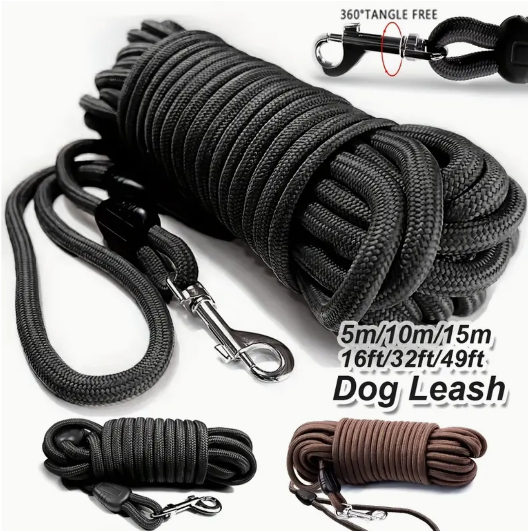 360° Tangle-Free Dog Leash – Long Nylon Rope with Metal Clasp & Ergonomic Handle for All Dog Sizes