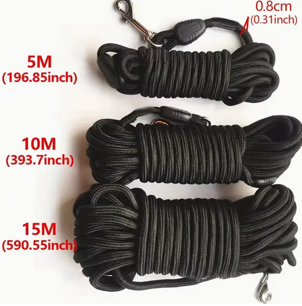 360° Tangle-Free Dog Leash – Long Nylon Rope with Metal Clasp & Ergonomic Handle for All Dog Sizes