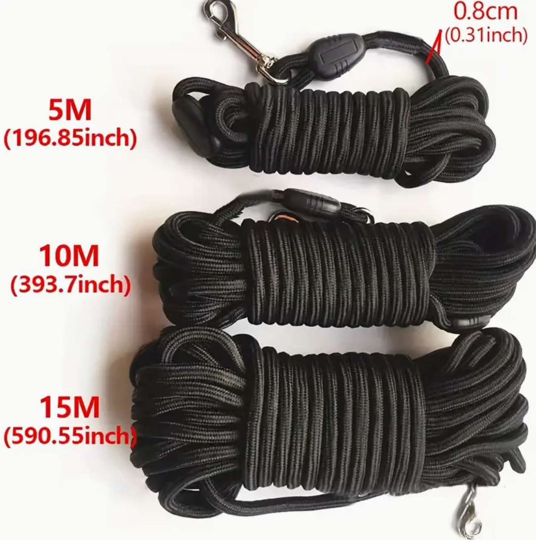 360° Tangle-Free Dog Leash – Long Nylon Rope with Metal Clasp & Ergonomic Handle for All Dog Sizes