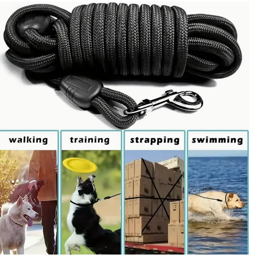 360° Tangle-Free Dog Leash – Long Nylon Rope with Metal Clasp & Ergonomic Handle for All Dog Sizes